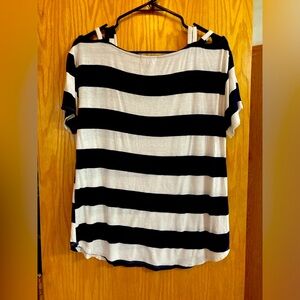 12pm Mon Ami Navy White Striped Cold Shoulder Sleeve